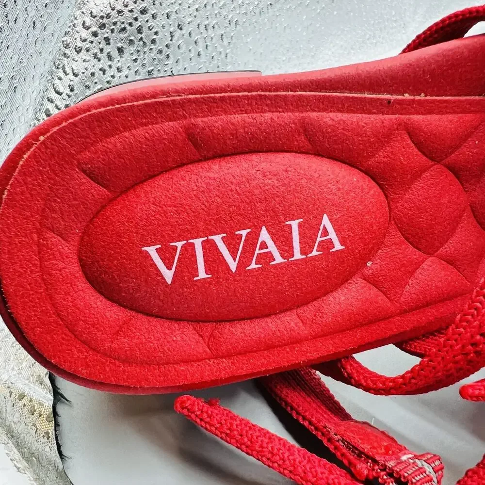 VIVAIA Shoes Womens 6 Red Knit Slingback Block Heel Round Toe Pumps Comfort